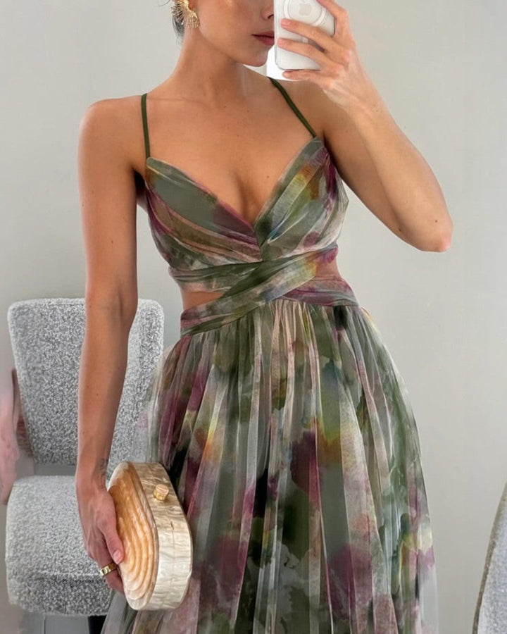 Vera - Abito Maxi con Bretelle e Stampa Floreale
