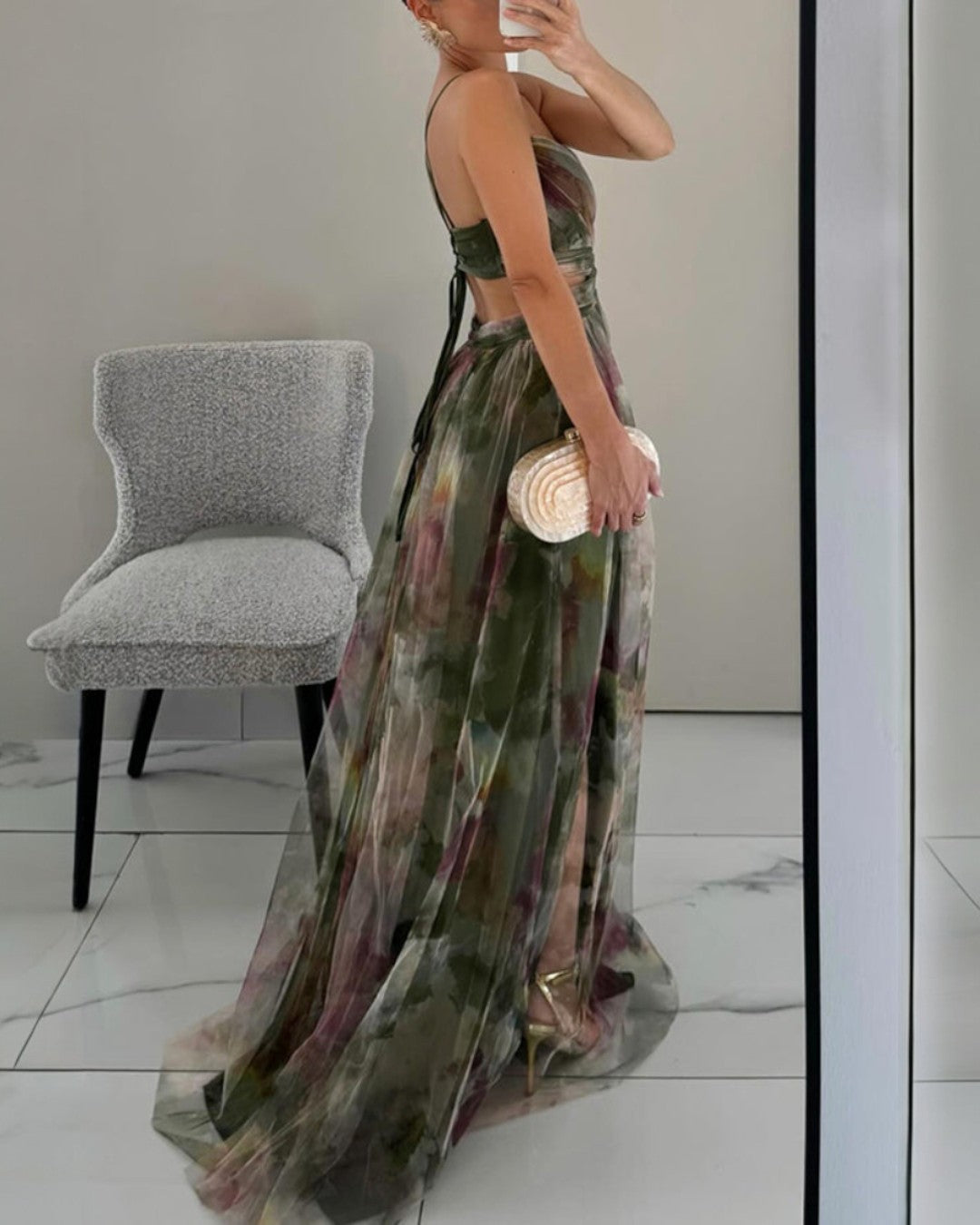 Vera - Abito Maxi con Bretelle e Stampa Floreale