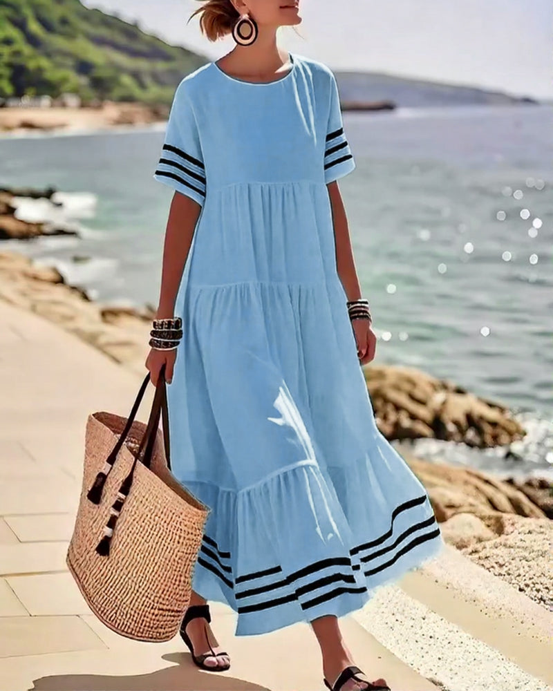 Olivia - Abito Midi Stratificato con Maniche a Righe