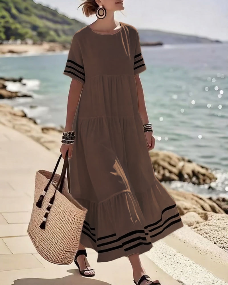 Olivia - Abito Midi Stratificato con Maniche a Righe