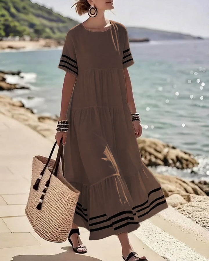Olivia - Abito Midi Stratificato con Maniche a Righe