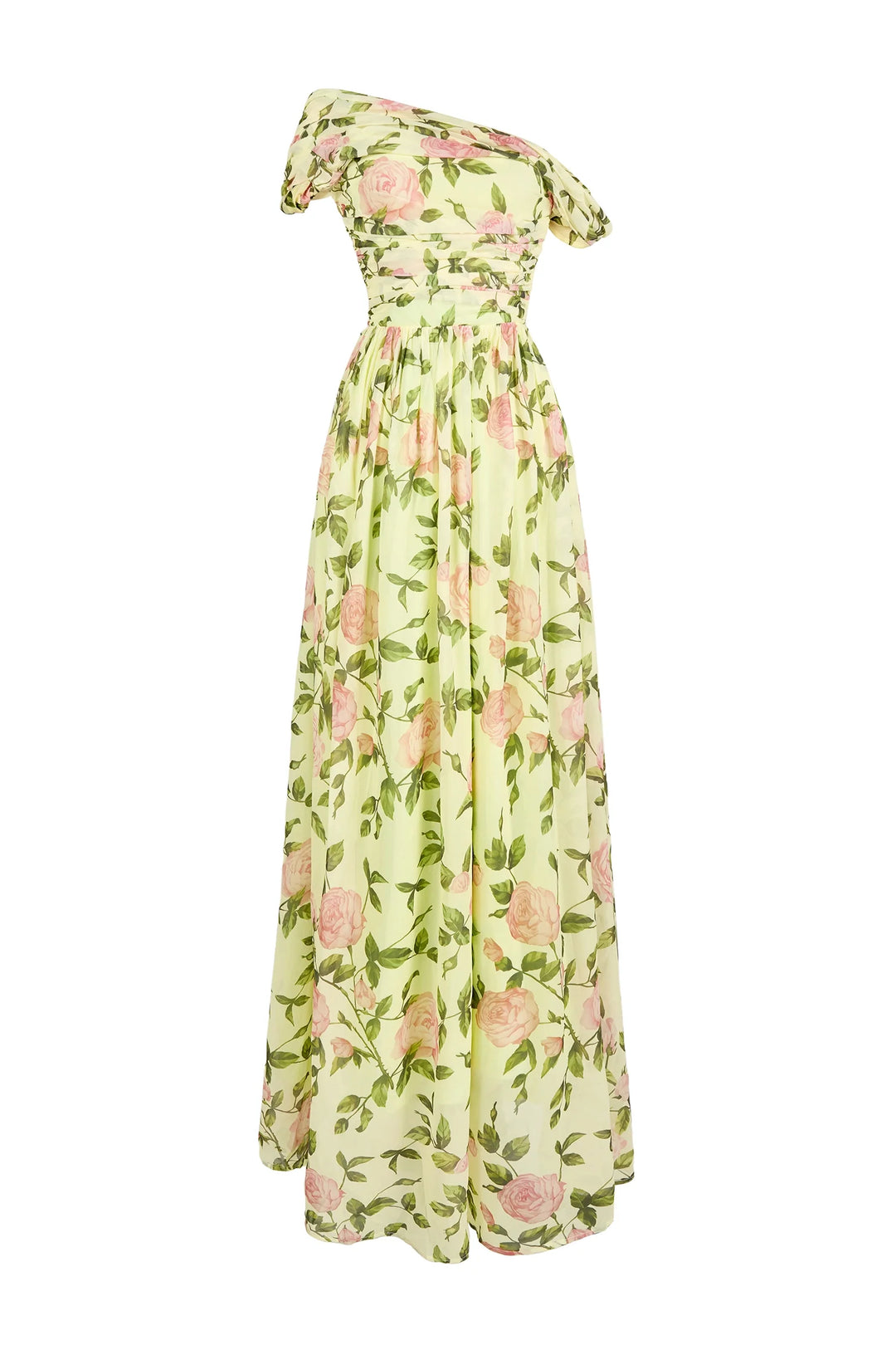 Jasmijn - Abito Maxi Asimmetrico con Stampa Floreale e Spalla Unica