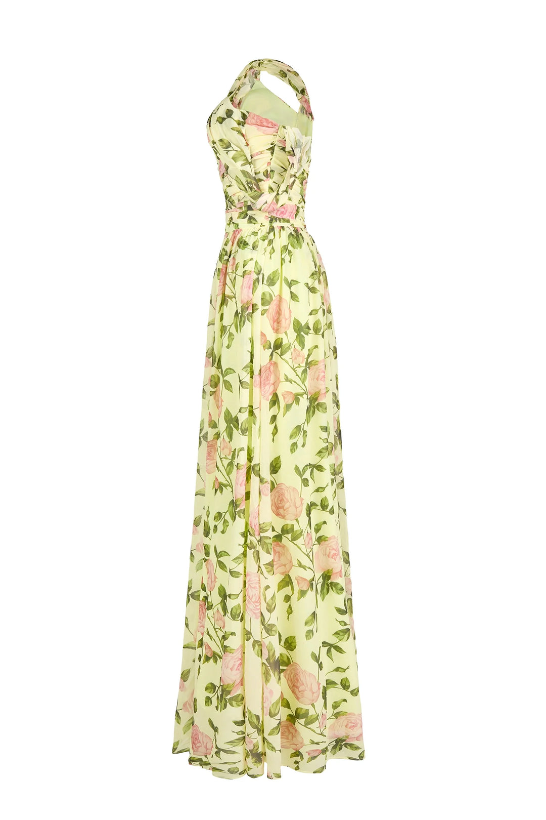 Jasmijn - Abito Maxi Asimmetrico con Stampa Floreale e Spalla Unica