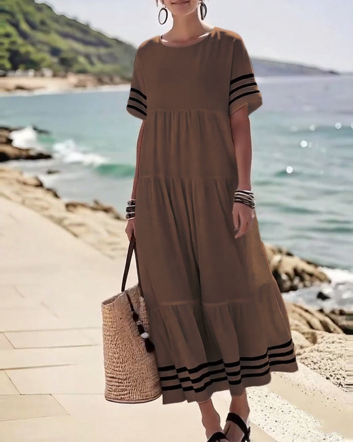 Olivia - Abito Midi Stratificato con Maniche a Righe