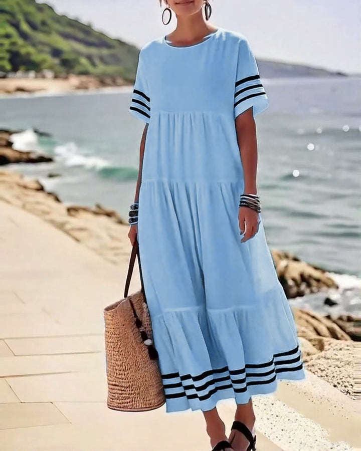 Olivia - Abito Midi Stratificato con Maniche a Righe