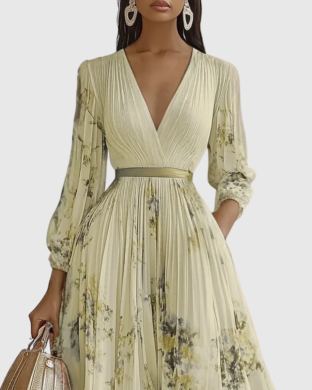 Merel - Abito Maxi con Corpetto Plissettato e Gonna Floreale
