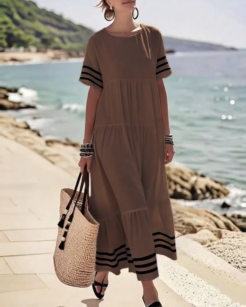 Olivia - Abito Midi Stratificato con Maniche a Righe