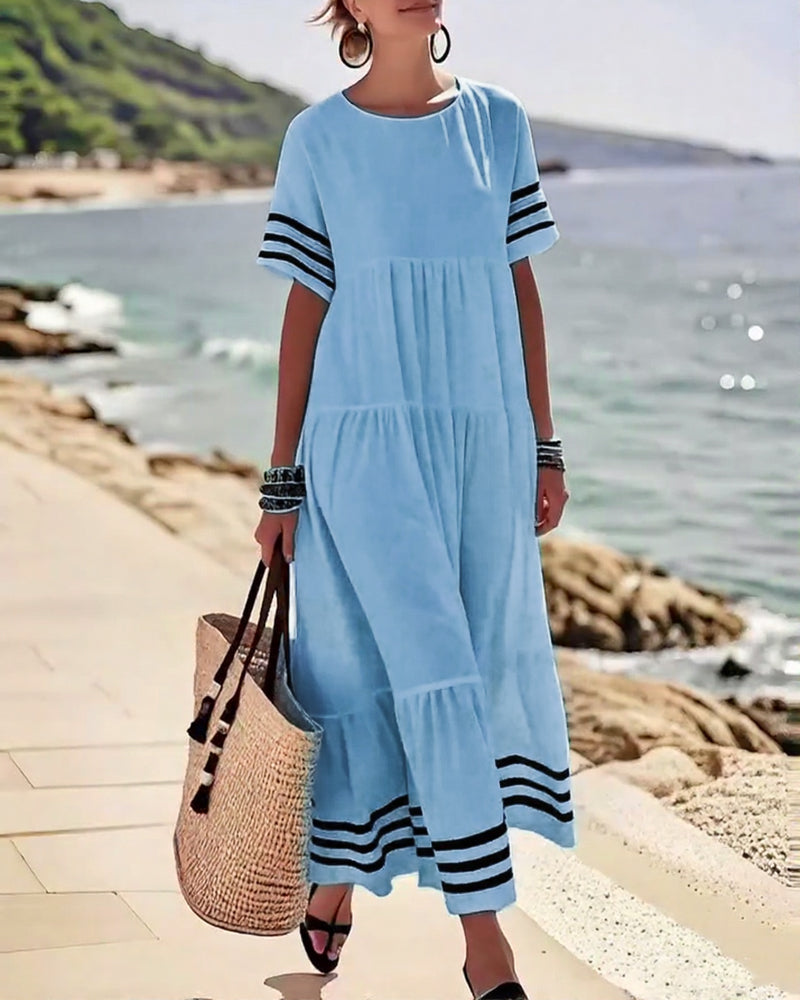 Olivia - Abito Midi Stratificato con Maniche a Righe