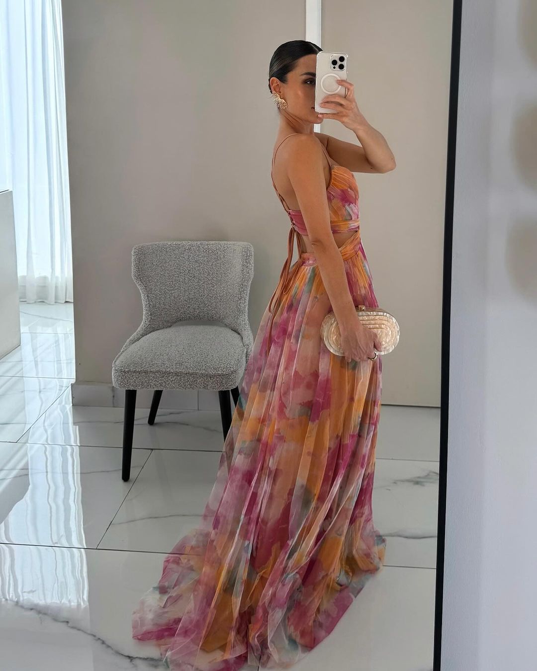 Vera - Abito Maxi con Bretelle e Stampa Floreale