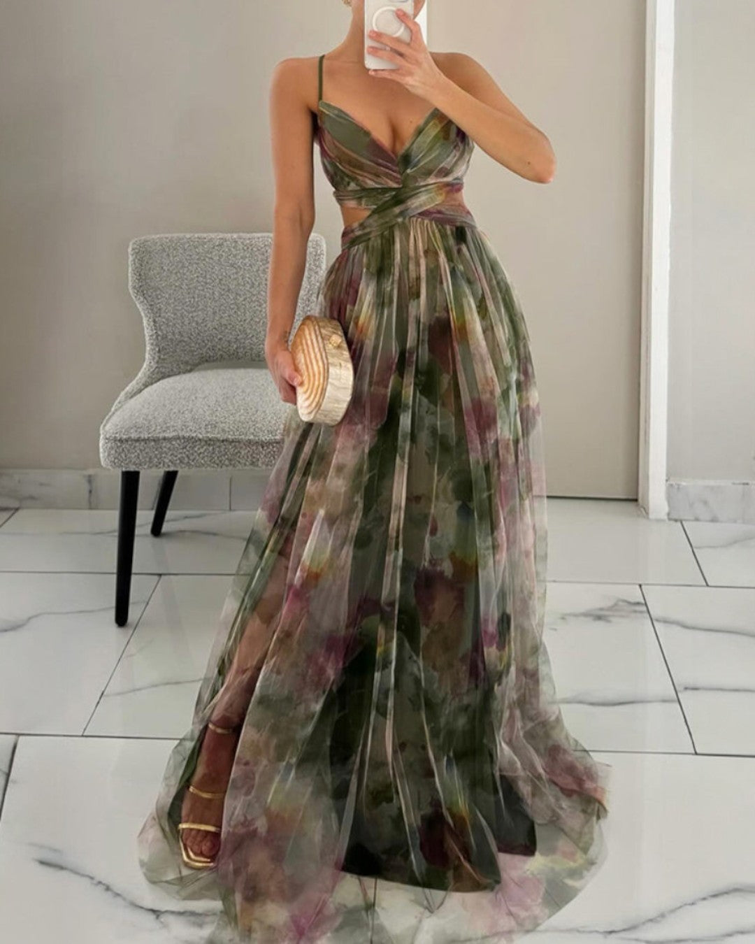 Vera - Abito Maxi con Bretelle e Stampa Floreale