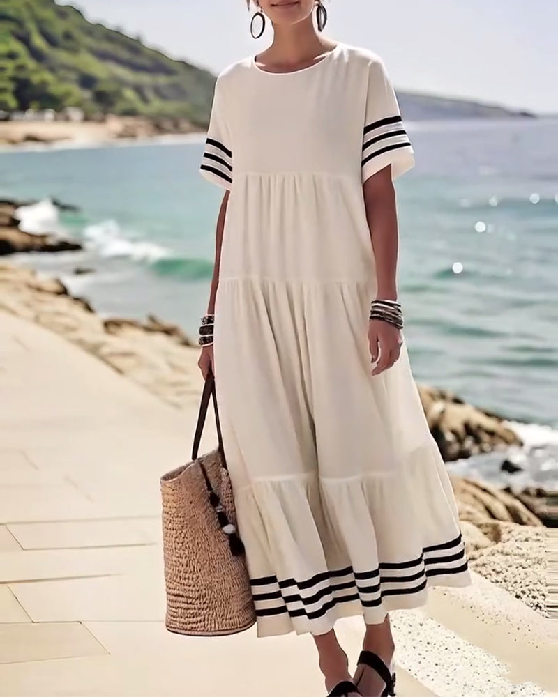 Olivia - Abito Midi Stratificato con Maniche a Righe