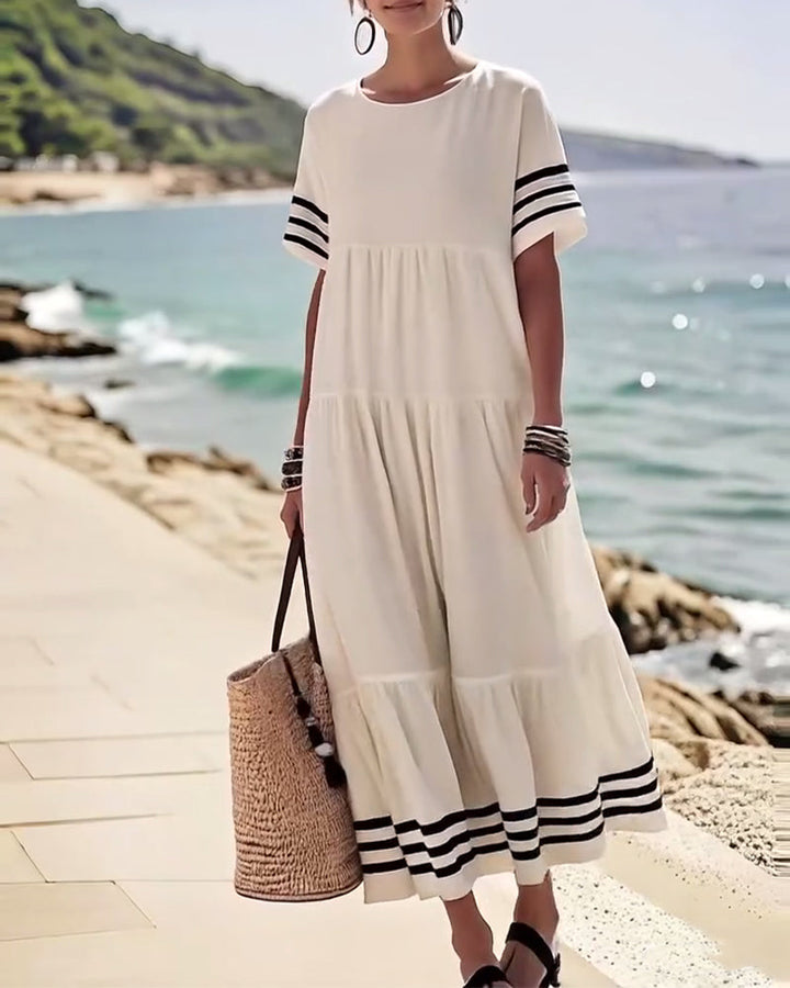 Olivia - Abito Midi Stratificato con Maniche a Righe