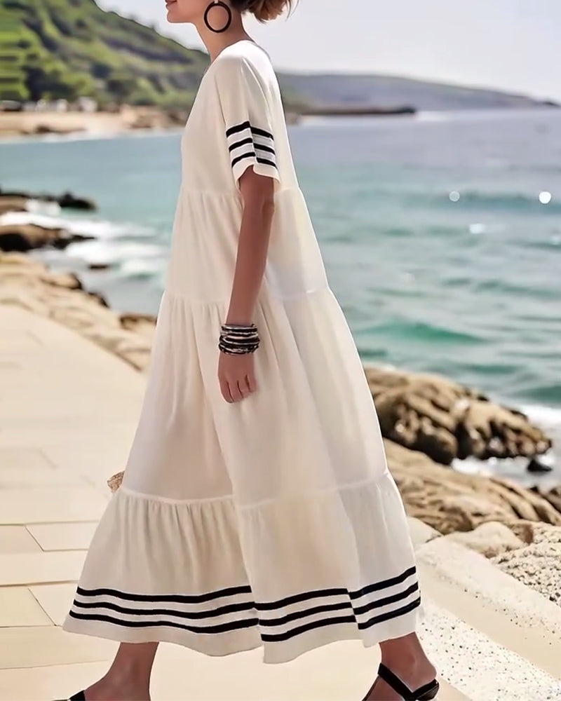 Olivia - Abito Midi Stratificato con Maniche a Righe