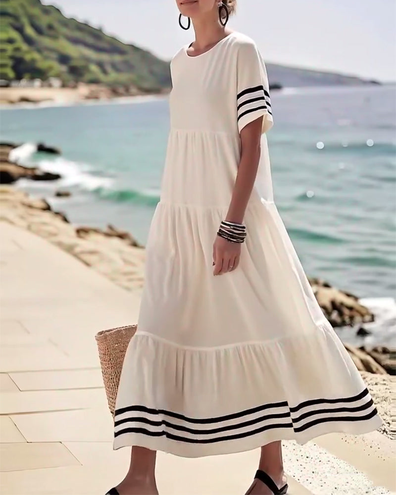 Olivia - Abito Midi Stratificato con Maniche a Righe