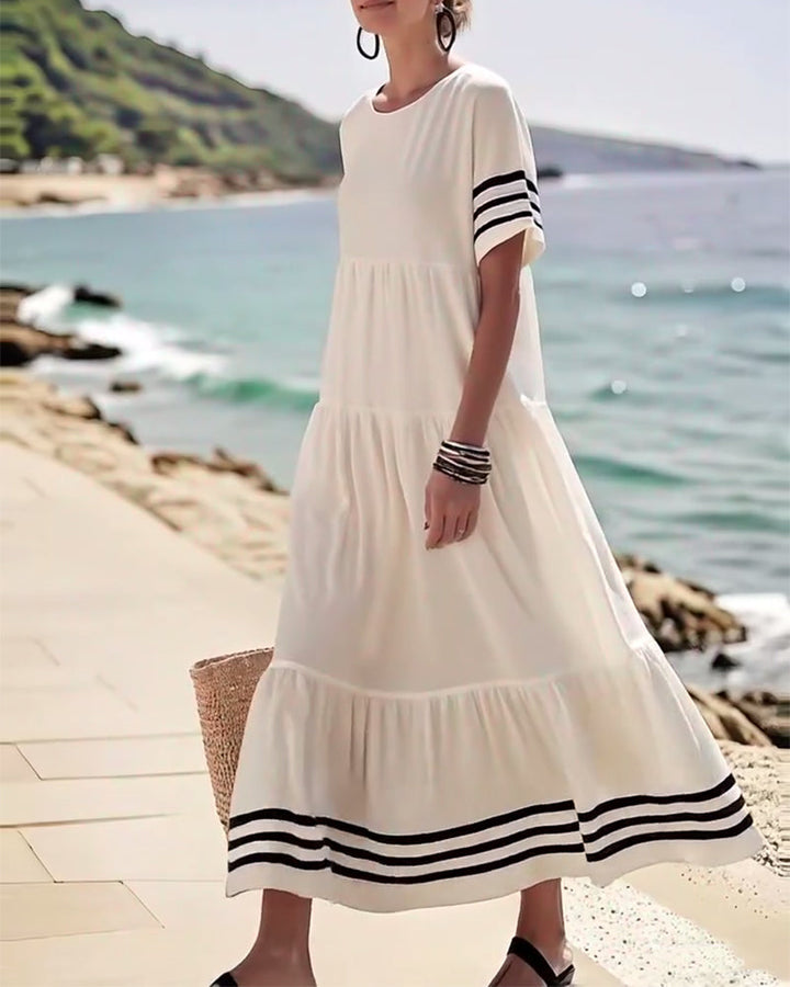 Olivia - Abito Midi Stratificato con Maniche a Righe