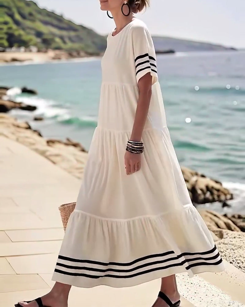 Olivia - Abito Midi Stratificato con Maniche a Righe