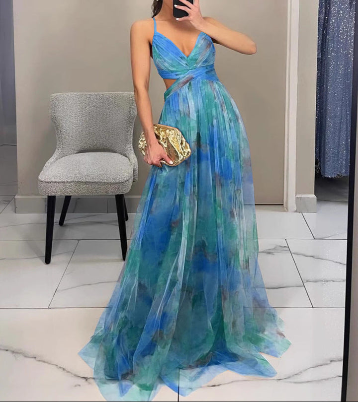 Vera - Abito Maxi con Bretelle e Stampa Floreale