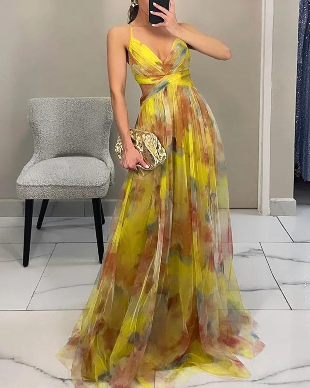Vera - Abito Maxi con Bretelle e Stampa Floreale