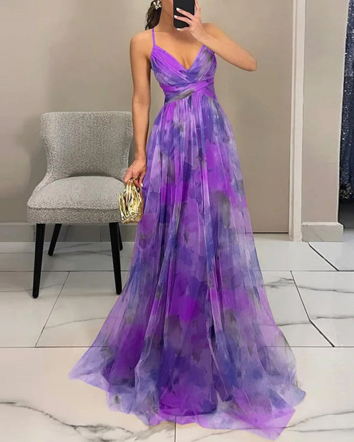 Vera - Abito Maxi con Bretelle e Stampa Floreale