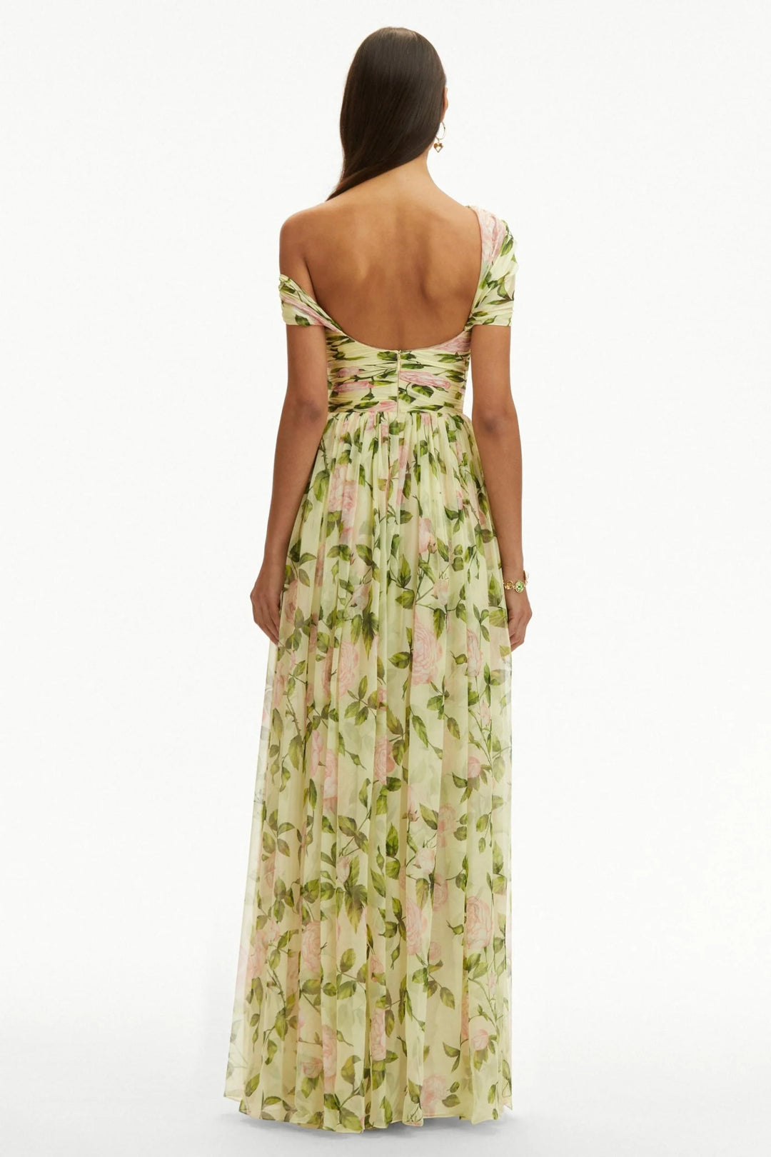 Jasmijn - Abito Maxi Asimmetrico con Stampa Floreale e Spalla Unica
