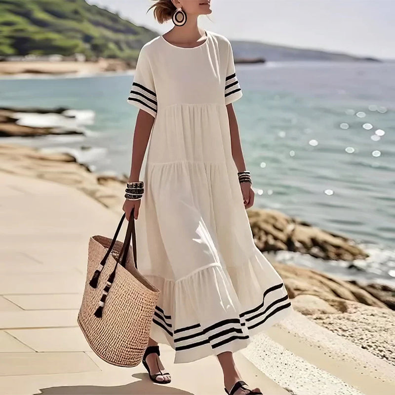 Olivia - Abito Midi Stratificato con Maniche a Righe
