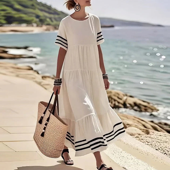 Olivia - Abito Midi Stratificato con Maniche a Righe