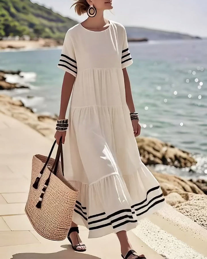 Olivia - Abito Midi Stratificato con Maniche a Righe