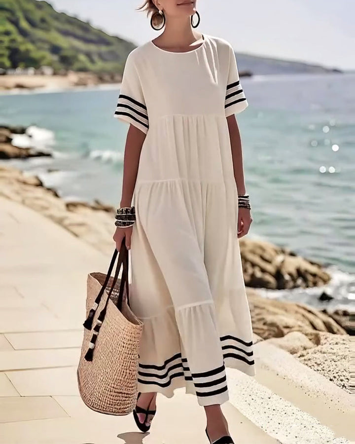 Olivia - Abito Midi Stratificato con Maniche a Righe